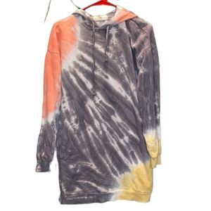 •NO COMMENT•TIE-DYE SWEATSHIRT HOODIE DRESS SIZE MEDIUM WITH POCKETS